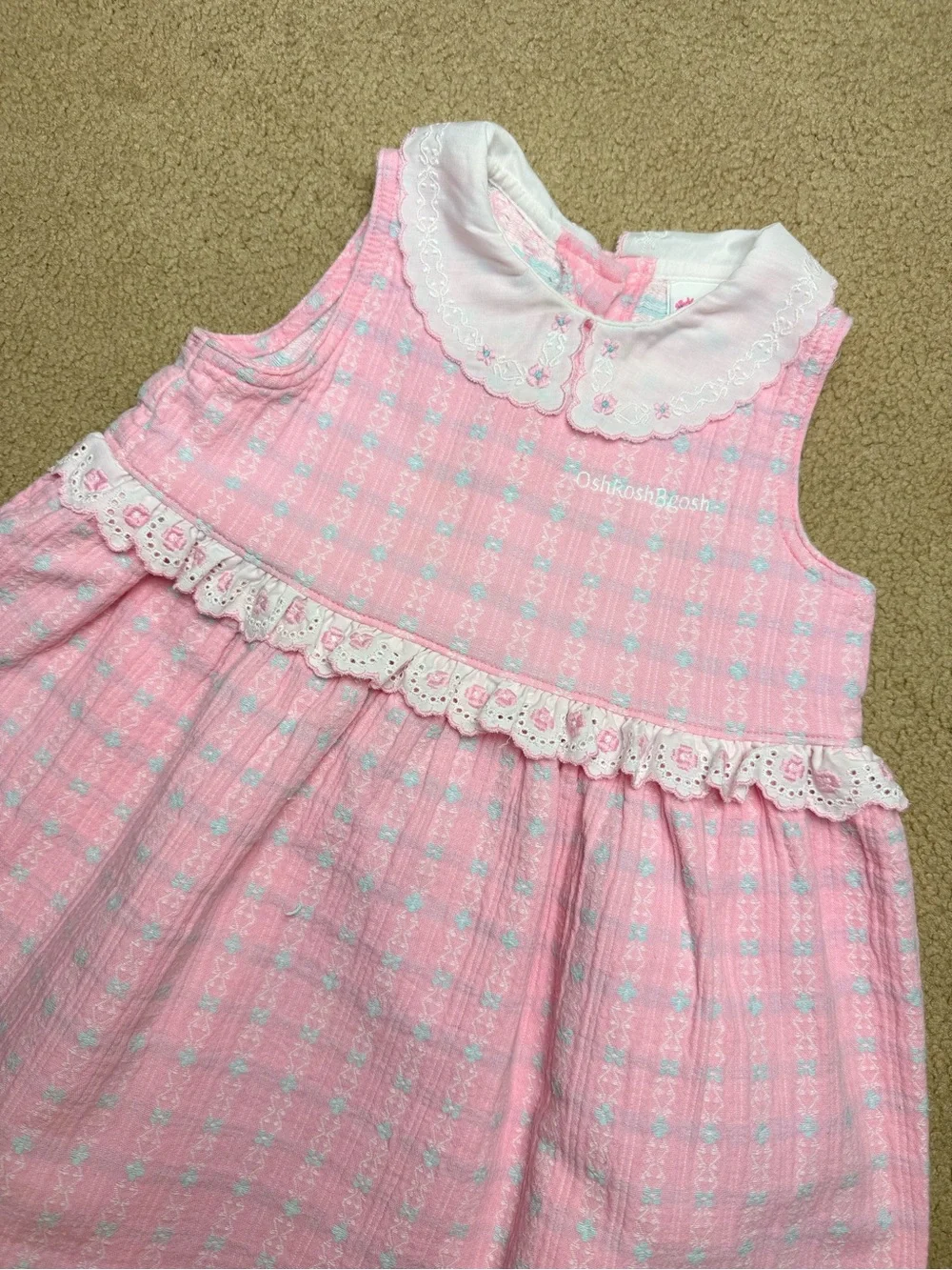 Vintage OshKosh B’gosh Pink Peter Pan Collar Dress Girls 4T Made In USA Rare